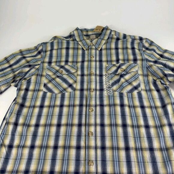 Duluth Trading Co Mens Button Front Shirt Size XL Tall Brown Plaid Short Sleeve - Picture 6 of 9